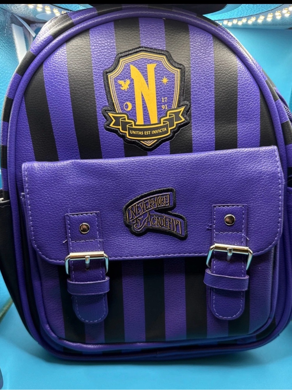 Wednesday Addams Nevermore Academy Leather Mini Backpack 10.5” NEW Purple